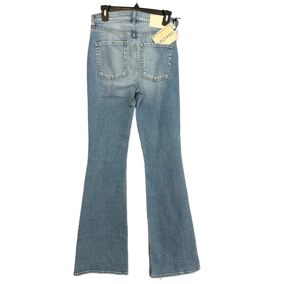 GRLFRND High Stretch Flare Jeans SIZE 24 Long Faded Light Button Fly $225 NEW - Picture 6 of 10